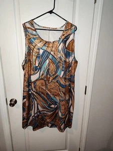 Women 4X Sundress/Swimsuit Cover Up Teal/Brown/White, READ Description! - Picture 1 of 8