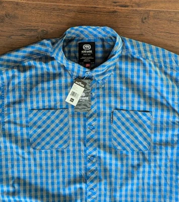 NWT Ecko Unltd Blue Checked Short Sleeve Shirt Men 2XL (26" pit-pit, 32" length) - Image 1 of 4