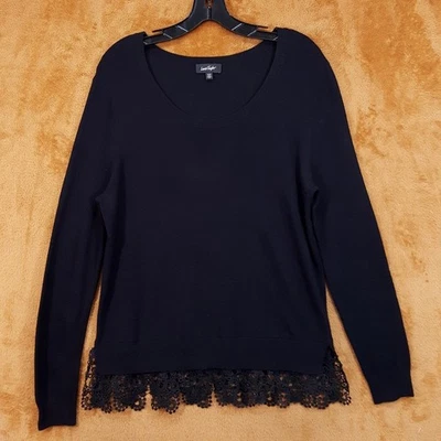 Suéter Lord & Taylor Mujer Mediano Negro Pullover Encaje Dobladillo Tejido Manga Larga Foto 1 de 4