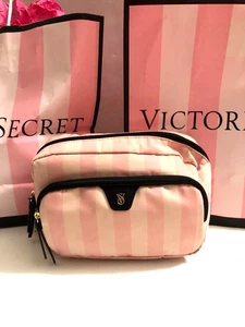 Victoria's Secret Iconic Pink Stripe Makeup Bag Cosmetic Case NWT - Picture 1 of 4