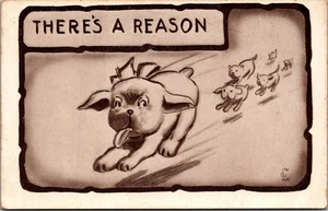Postal de cómic de humor animal HERE'S A RAONY Dog Being Chaseed - Imagen 1 de 2