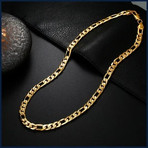 Classic 18K Plated Gold Men's Necklace Side Chain Fashion Jewelry Wedding 20Inch - Picture 1 of 11