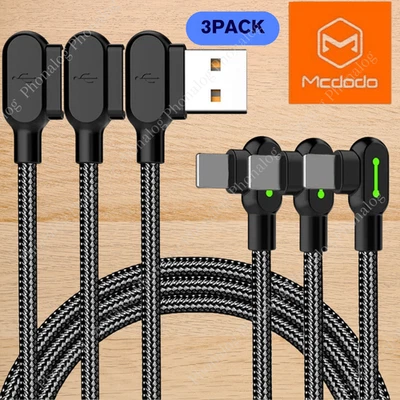 3Pack Mcdodo 90 Degree USB Charger Cable Fast Charge For iPhone 14 13 12 11 XR 8 - Image 1 of 4