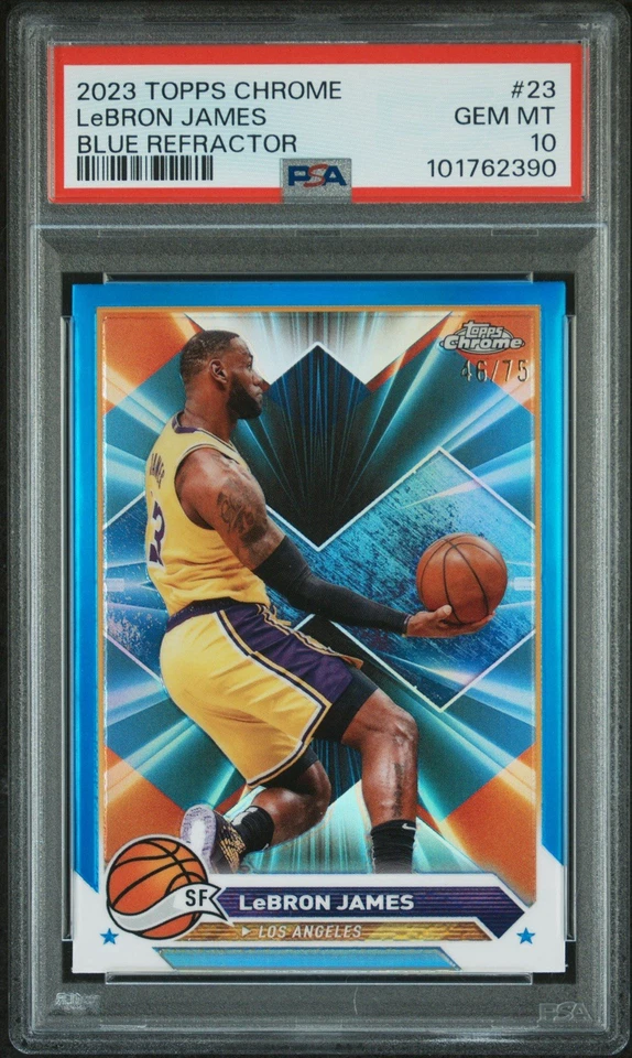 2023-24 Topps Chrome LeBron James Blue Refractor /75 Lakers SSP PSA 10 GEM MINT - Image 1 of 2