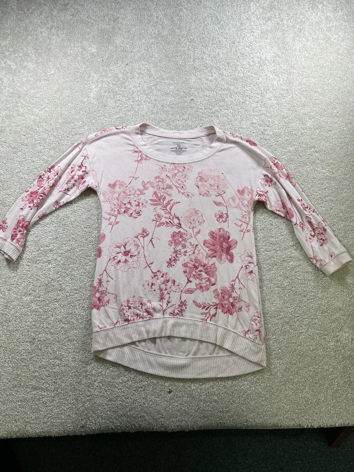 Suéter Sonoma Para Mujer XS Rosa Blanco Estampado Floral Manga 3/4 Pullover Informal XS Foto 1 de 4