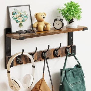 Key Wall Mount Hanger Hooks With Shelf Coat Rack For Backpack Clothes Floating - Picture 1 of 7