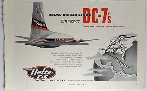 Anuncio impreso de revista grande de media página DELTA 1954 - C&S AIRLINES: ¡NUEVO DC-7! - Imagen 1 de 1