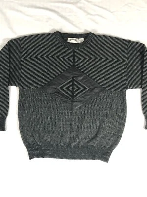 Suéter vintage para hombre Marquis gris negro con cuero talla mediana Foto 1 de 4