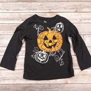 Children's Place Girls XS 4 Cute Halloween Shirt Jack O Lantern Glitter Black - Picture 1 of 6
