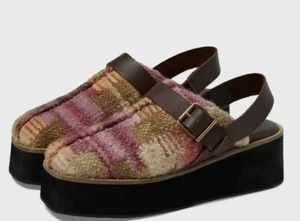 Free People Astrid Platform Mules Size 9 Red Brown Multi Clogs Hippie Retro $175 - Picture 1 of 8