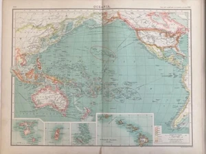 Antique 1902 Oceania Map Bartholomew Hawaii Australia New Zealand - Picture 1 of 14