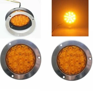 2X 4" Inch 16LED Yellow Round Stop Turn Truck signal Tail Light Waterproof 24V - Bild 1 von 7