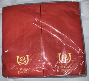 KENTUCKY DERBY PAPER GUEST NAPKINS 80 pc RED w/GOLD HORSESHOE & LETTERING 8x4.5 - Picture 1 of 3