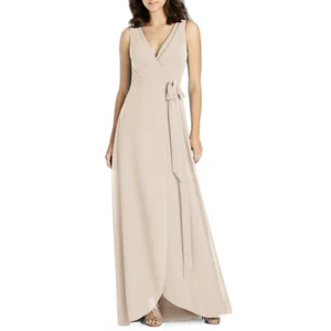 Jenny Packham Bridesmaids Wrap Gown 18 Sleeveless V-Neck Tulip Maxi Cameo NWD - Picture 1 of 8