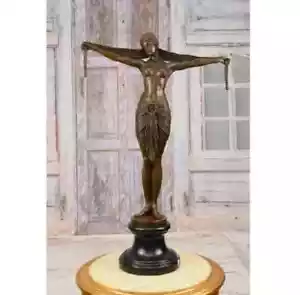 Large ! Demetre Chiparus Bronze Statue - Dancer with Shawl - Woman Cabaret - Picture 1 of 7