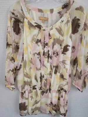 Blusa Ellen Tracy Pintuck Frontal Cintura Elástica Parte Inferior Peplum Estampado Geométrico Med Foto 1 de 4