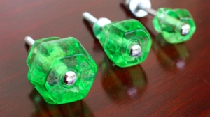 GREEN Glass Cabinet Knobs 1 Inch Pulls Dresser Drawer Hardware - Picture 1 of 16