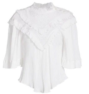 Isabel Marant Etoile Eyelet Lace Gauzy White Blouse Top Shirt Sz 38 4 $ 460 - Picture 1 of 12