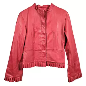 Vintage Margaret Godfrey Leather Jacket Women's Size 8 Coral Moto Blazer - Picture 1 of 9