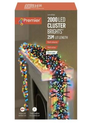 Premier 2000 LED Cluster Indoor Outdoor Multi-Action Christmas Tree Lights MULTI - Image 1 of 2