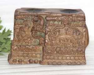 1850's Antique Wooden Bird Carving Pillar Column Base Candle Holder Original Old - Picture 1 of 10