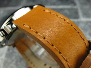 New 26mm BIG Soft COW Leather Strap Amber Brown Watch Band PANERAI Brown Stitch - Picture 1 of 8