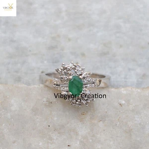 Natural Pave Diamond Emerald Ring 925 Sterling Silver Jewelry Anniversary Gift - Imagen 1 de 5