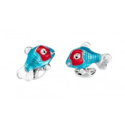 Deakin & Francis Sterling Silver Blue and Red Tropical Fish Cufflinks - Image 1 of 2