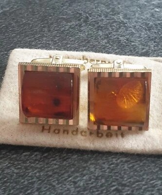 Manschettenknöpfe Bernstein * Amerikanisches Double 70er Vintage Unbenutzt  - Bild 1 von 4