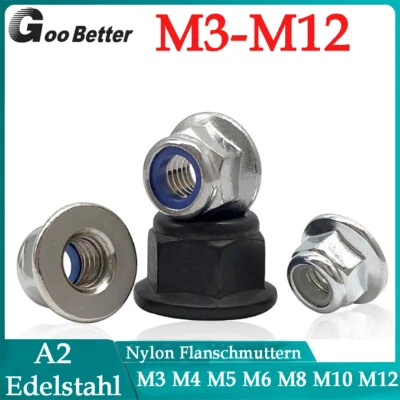 M3-M12 Bundmutter selbstsichernd Nylon Sechskantmuttern Edelstahl Nickel/Zink - Bild 1 von 4