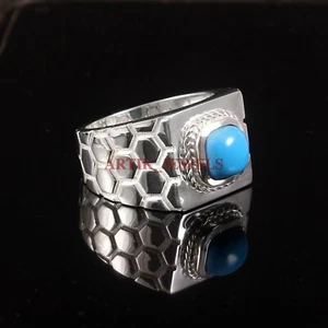 Piedras preciosas turquesa natural con anillo de plata de ley 925 para hombre #4197 - Imagen 1 de 3