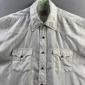 Vintage H Bar C Shirt Mens Large White Pearl Snap Western Short Sleeve Rodeo - Picture 1 of 11