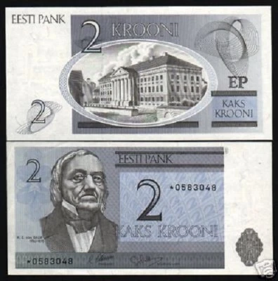 ESTONIA 2 KROONI P-70 1992 * REPLACEMENT UNIVERSITY UNC MONEY BILL BANK NOTE - Image 1 of 3
