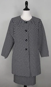 ASHRO Blue White Polka Dot Long Blazer Coat Jacket Skirt Suit Set Size 16 EUC - Picture 1 of 5