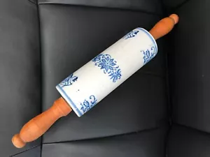 Blue & White Stoneware Rolling Pin - BEx K - Picture 1 of 2