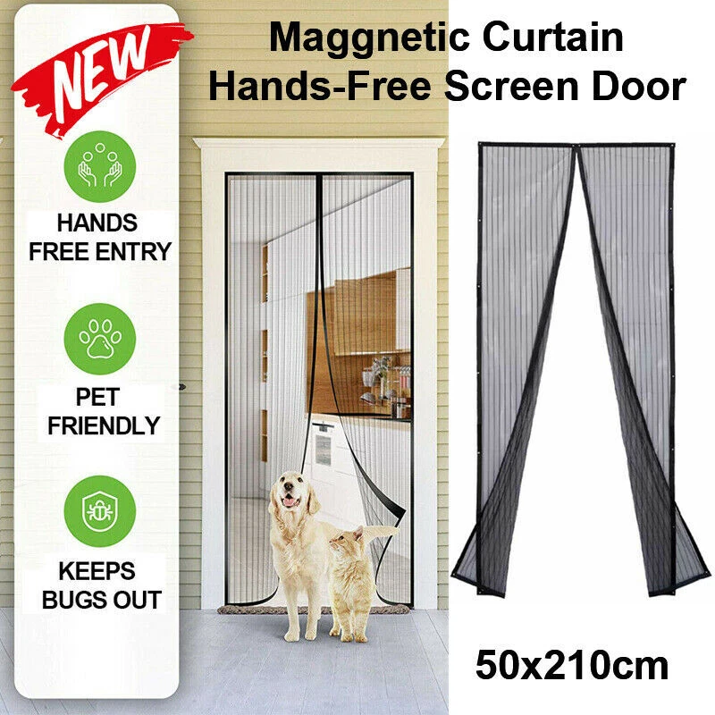 Home Master 2pce Fly Screen Door Magnetic Connectors Knitted Mesh 210 X 50cm