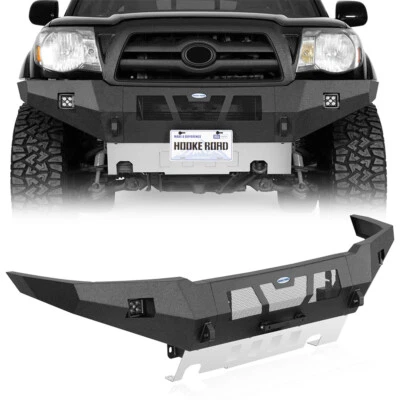 Parachoques delantero para Toyota Tacoma 2005-2011 con placa deslizante y luces LED acero negro Foto 1 de 4