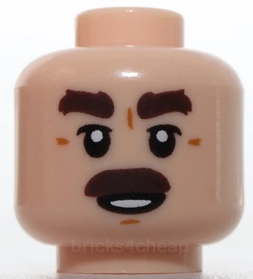 Lego Head Dark Brown Thick Eyebrows Moustache Upper Eyelids Chin Dimple - Image 1 of 2