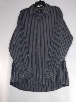 Camisa Calvin Klein Para Hombres XL 17 1/2, 34/35 Gris/Negro Manga Larga Rayas Botones  Foto 1 de 4