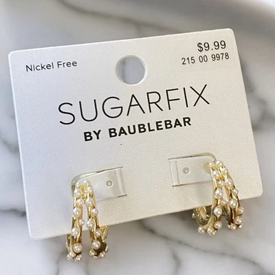 SUGARFIX by BaubleBar Faux Pearl and Gold Tone Double Hoop Earrings  - Image 1 of 4