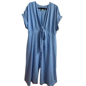 Maeve by Anthropologie Kleid 16 W Midi vorne zum Binden Knopfleiste Küsten Leinenmischung - Bild 1 von 12