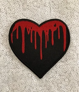 Black Heart Red Bloody Blood Halloween Embroidered Iron On Sew Patch Applique - Picture 1 of 2