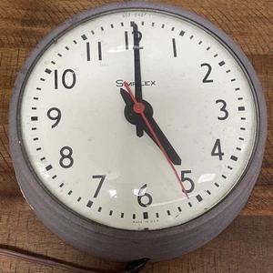 Vintage Simplex 507-042 School Industrial Curved Glass Face Round Wall Clock 10" - Picture 1 of 12