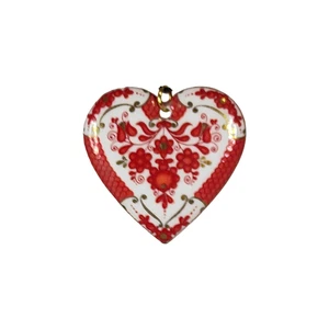 Skandinavische Volkskunst Herz Halskette Anhänger rot, während und goldfarben - Bild 1 von 3