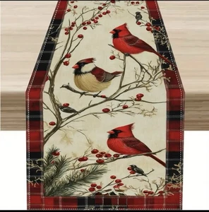 NEW CARDINAL BIRDS CHICKADEE WINTER CHRISTMAS ~ TABLE RUNNER ~ 13 X 72 - Picture 1 of 5
