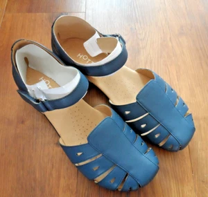 Hotter May Blue Adjustable Ankle Strap Shoes UK 8 EU 42, Std Fit, Punched Front - Picture 1 of 18