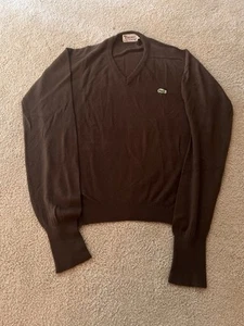 Lacoste Sweater Vintage IZOD Brown V neck Sweater Large - Picture 1 of 6