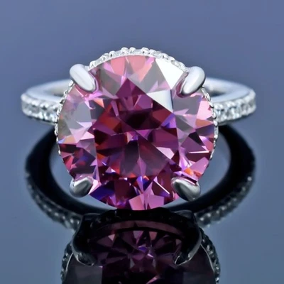 Anillo de oro blanco de 14 k con diamantes rosados naturales VVS1 de 4 quilates certificado para aniversario Foto 1 de 4