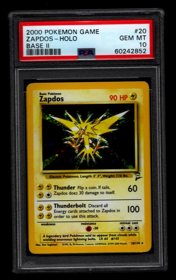 PSA 10 GEM MINT Pokemon Zapdos 20/130 Holo Base Set 2 - Image 1 of 2