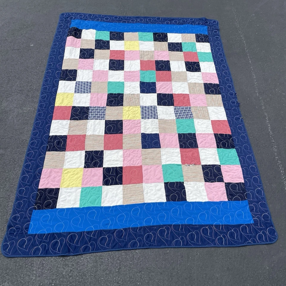 Vintage Multicolor Quilt 60” x 88” in Embroidery Pantograph Patchwork Handmade - Image 1 of 4